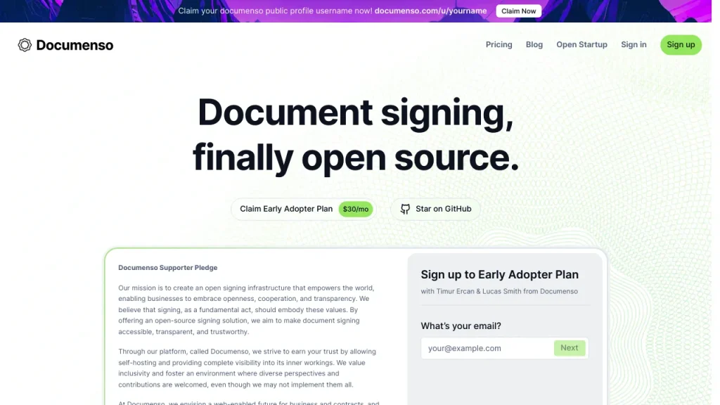 Documenso logo - open source e-signature solution with community-driven development and self-hosting capabilities.